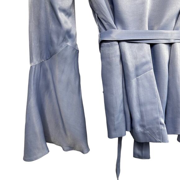 Free People Blazer Sz Small Frilled Cuff Lavender Satin Smooth Jacket  Romantic - Picture 11 of 15